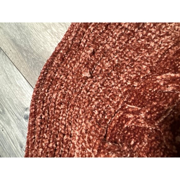 Pink Rose Chenille Sweater L Rust Cable Knit Crew Neck READ Comphy Fall Cozy - Picture 7 of 8